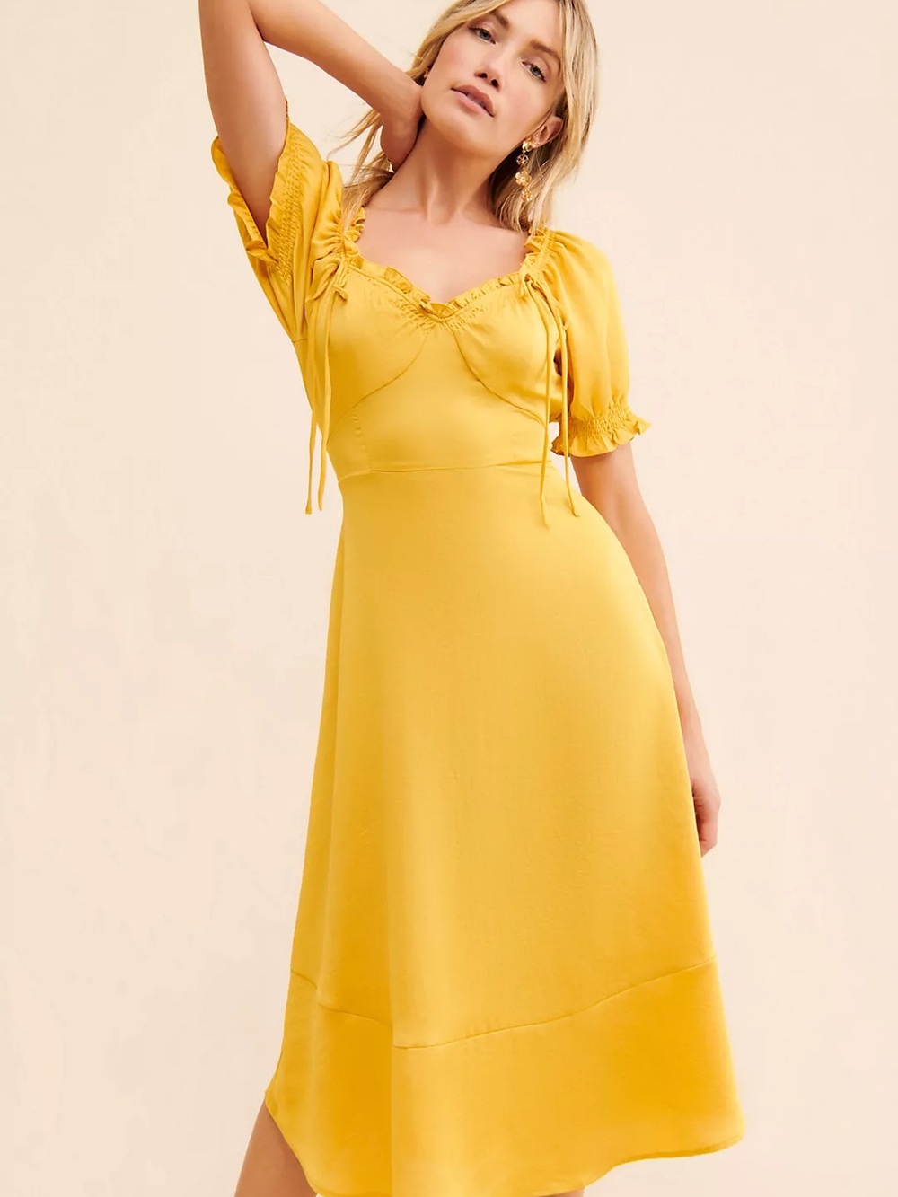 Anthropologie Current Air Ruffled Tie-Front Midi Dress Mustard Size Small